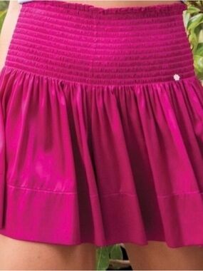 Fuchsia Smocked-Waist Mini Skirt